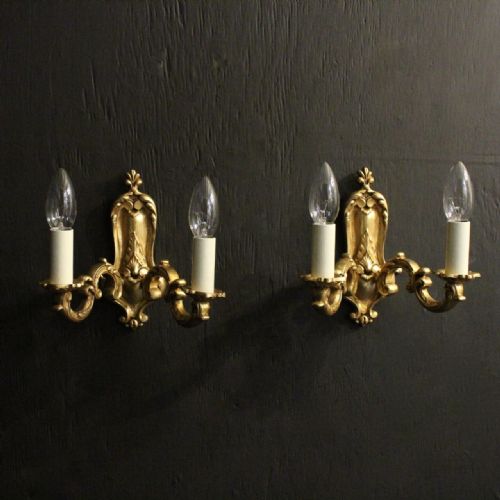 French Pair of Gilded Bronze Antique Wall Lights