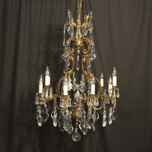 French Bronze & Crystal 12 Light Chandelier