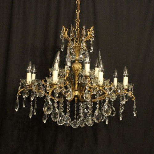 Italian Gilded & Crystal 12 Light Antique Chandelier