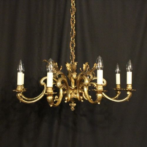 French Gilded Bronze 8 Light Antique Chandelier