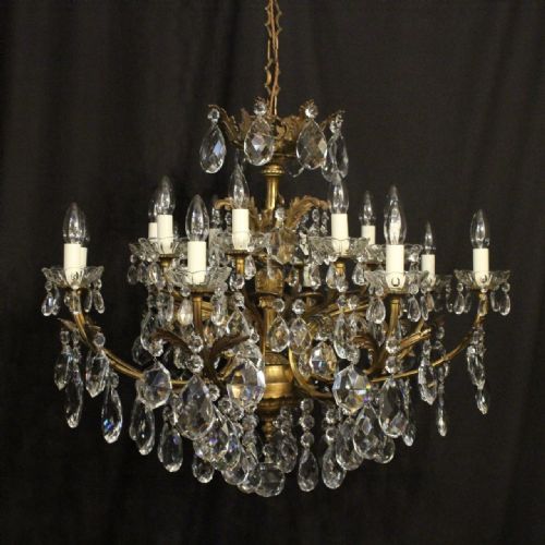 Italian Gilded & Crystal 16 Light Double Tiered Antique Chandelier