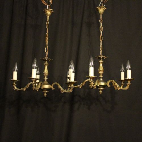 French Pair of Gilded 5 Light Chandeliers