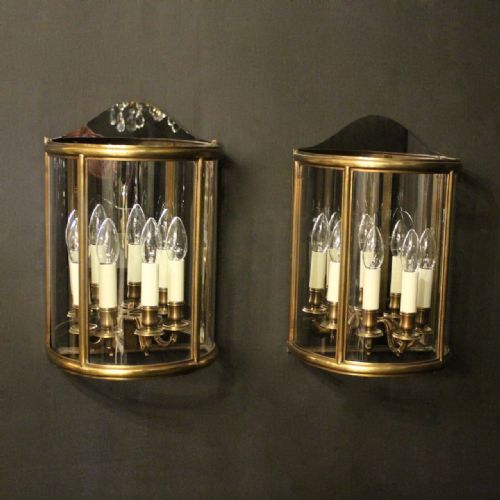 French Pair 4 Light Bronze Half Lanterns