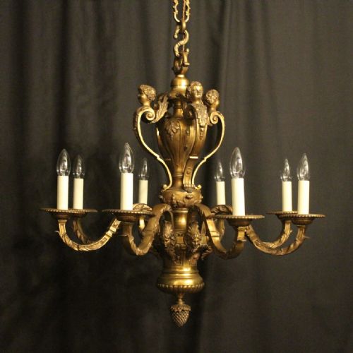 French Gilded Bronze 8 Light Antique Chandelier