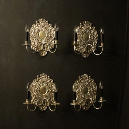 English Set of 4 Silvered Antique Wall Lights