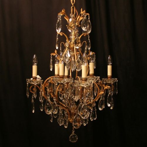 French Gilded & Crystal 9 Light Antique Chandelier