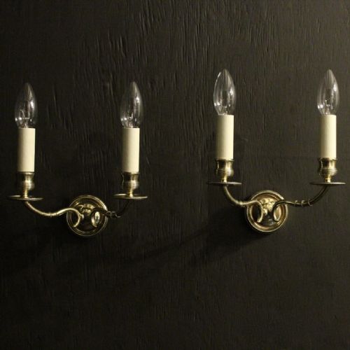 English Pair of Brass Antique Wall Lights