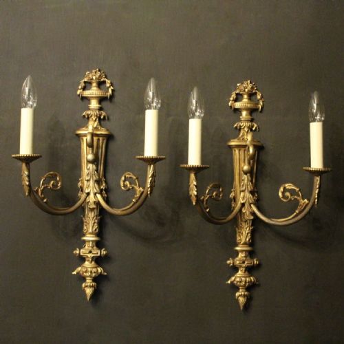 French Pair of Bronze Antique Wall Sconces