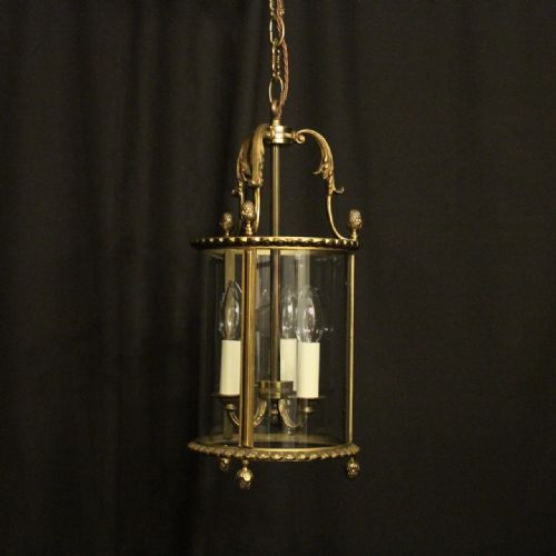 French Gilded Triple Light Antique Hall Lantern