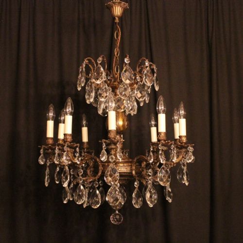Italian Gilded & Crystal 10 Light Antique Chandelier