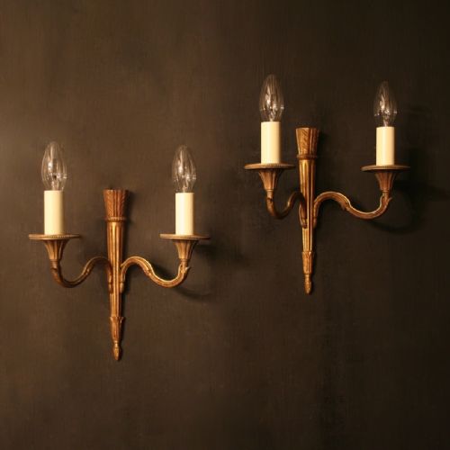 French Pair of Gilded Twin Arm Antique Wall Lights