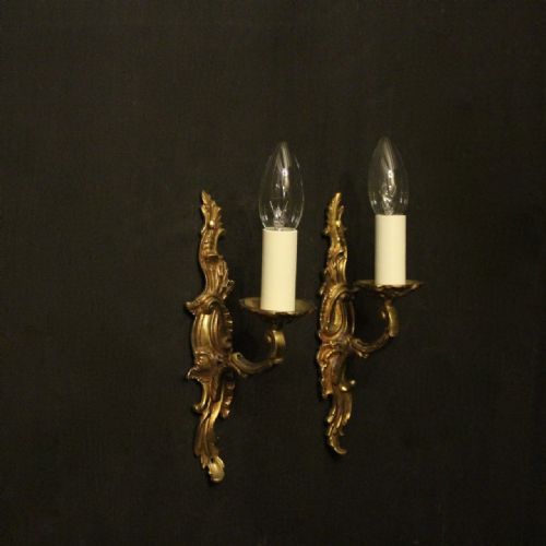French Pair of Gilded Single Arm Antique Wall Lights