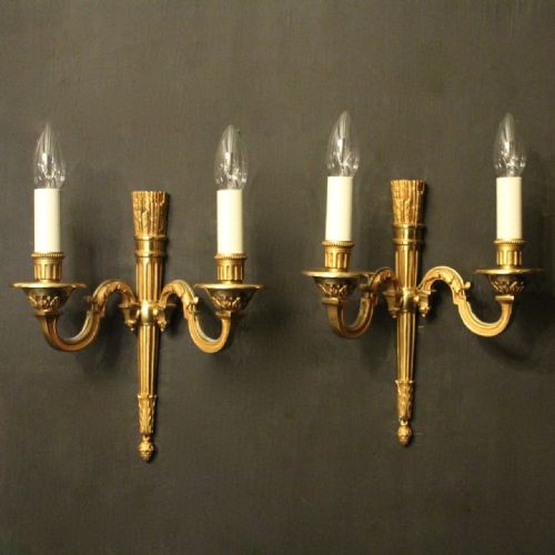 French Pair of Gilded Bronze Antique Wall Lights