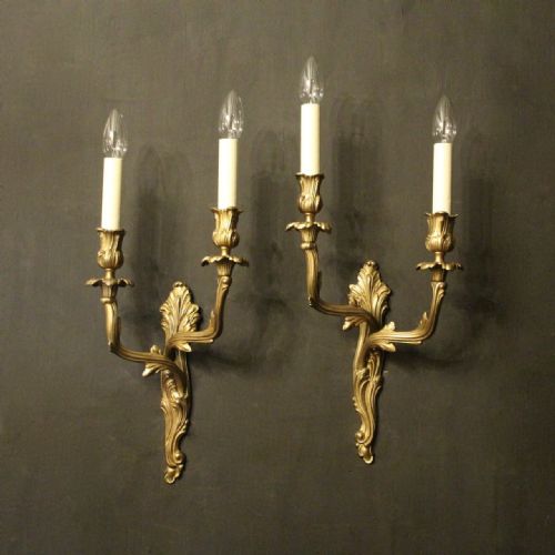 French Pair of Brass Twin Arm Wall Lights