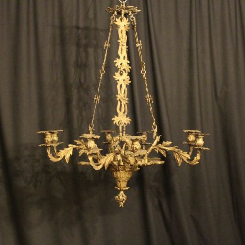 French Gilded Bronze 8 Light Candle Chandelier