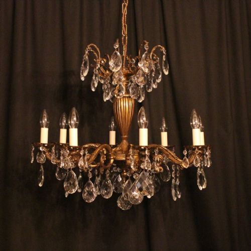 Italian Gilded & Crystal 8 Light Antique Chandelier