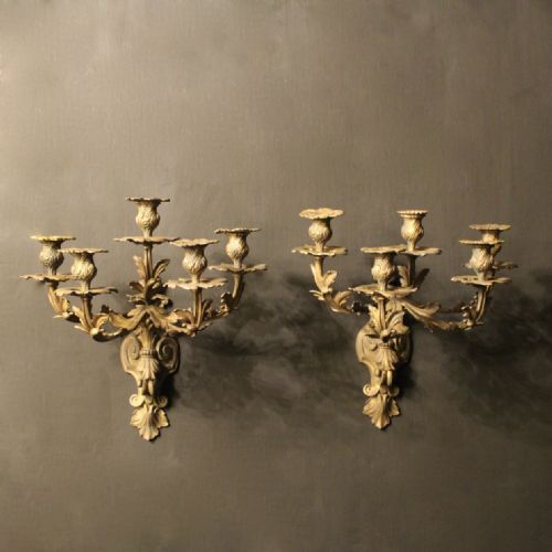 French Pair of Bronze Antique Wall Sconces