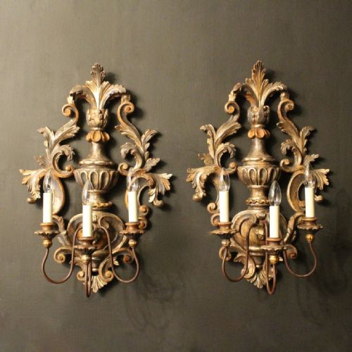 Florentine Pair of Triple Arm Wall Lights