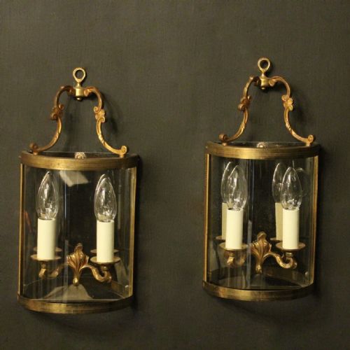 French Pair of Gilded Convex Half Wall Lanterns