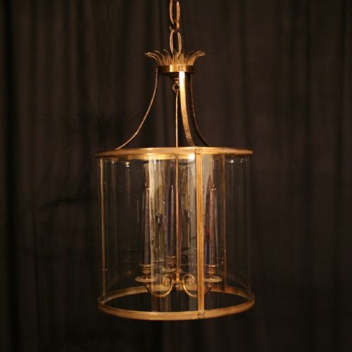 French Large Gilded Triple Light Candle Antique Lantern