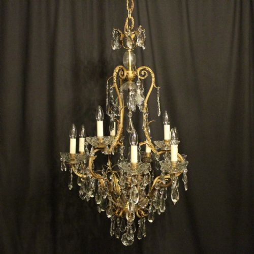 French Gilded Bronze & Crystal 10 Light Antique Chandelier