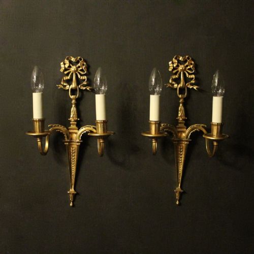 French Pair of Gilded Twin Arm Antique Wall Lights