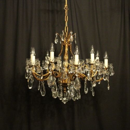 Italian Gilded & Crystal 12 Light Antique Chandelier