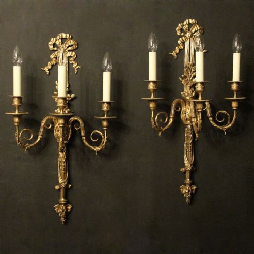 French Pair of Bronze Antique Wall Lights