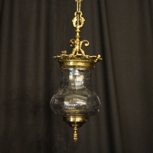 French Gilded Single Light Amethyst Hall Lantern