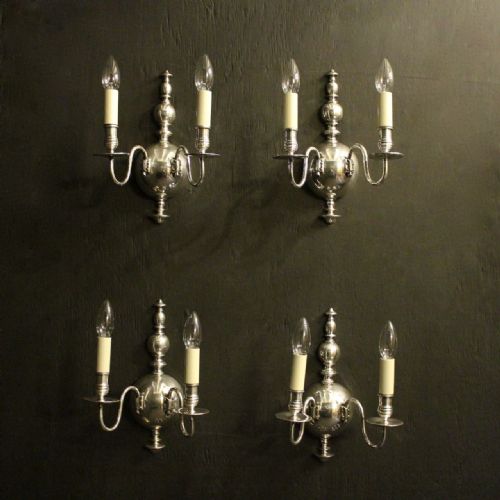 English Set of 4 Silver Antique Wall Lights