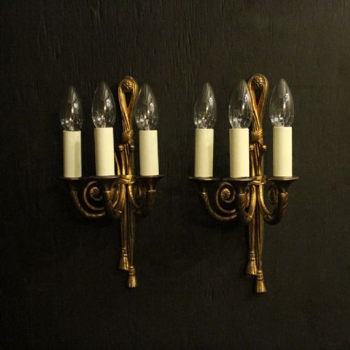 French Pair of Gilded Rope Wall Lights