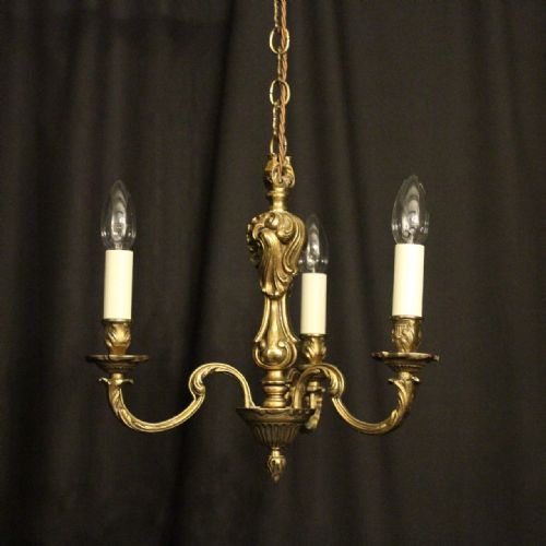 French Gilded Bronze Triple Light Chandelier