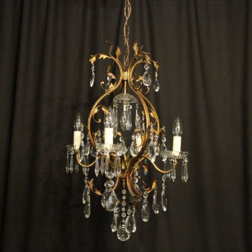 French Gilded 5 Light Birdcage Antique Chandelier