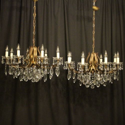 Italian Pair of 8 Light Antique Chandeliers