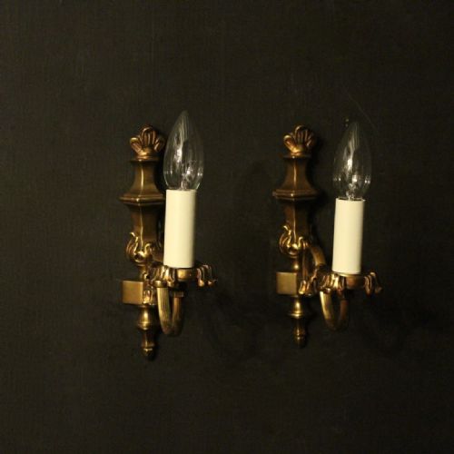 French Pair of Brass Single Arm Wall Lights