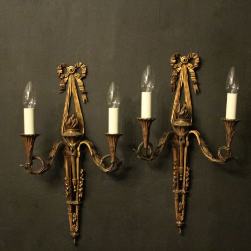 French Pair of Gilded Antique Wall Sconces