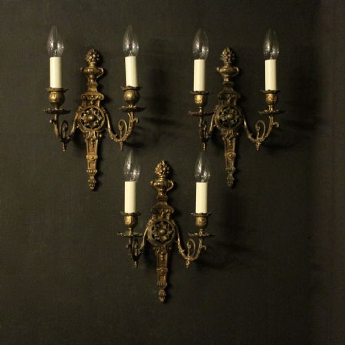 French Set of 3 Gilded Bronze Antique Wall Sconces