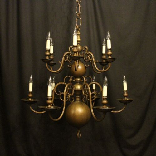 Flemish Bronze 12 Light Double Tiered Antique Chandelier
