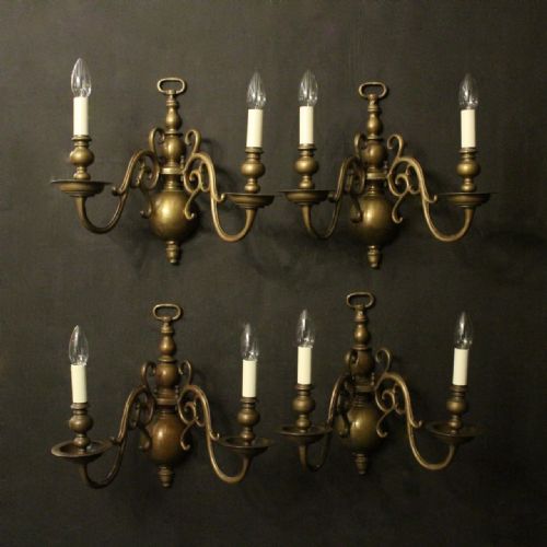 Flemish Set of 4 Bronze Twin Arm Antique Sconces