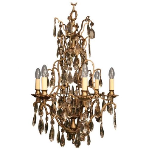 French Silver Gilded Birdcage 6 Light Antique Chandelier