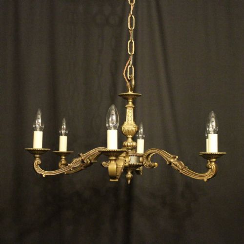 French Gilded Brass 6 Light Chandelier