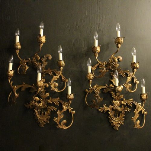 Florentine Pair of Gilded 6 Arm Wall Lights
