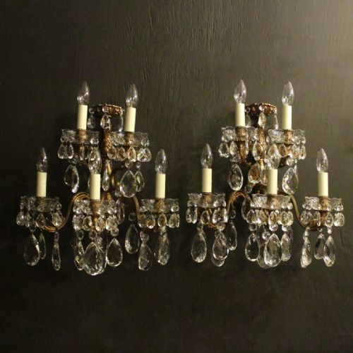Italian Pair of Gilded Five Arm Antique Wall Lights