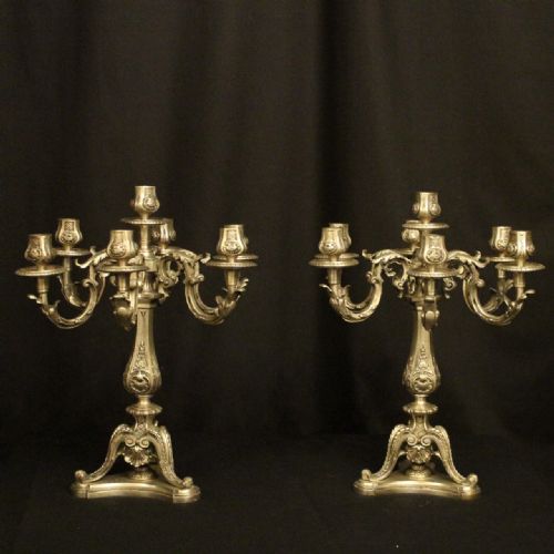 French Pair of Silver Gilded Bronze Candelabra