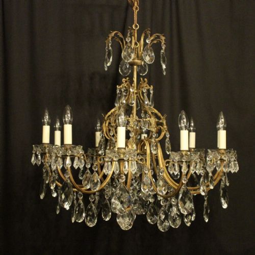 Italian Gilded Bronze & Crystal 10 Light Antique Chandelier