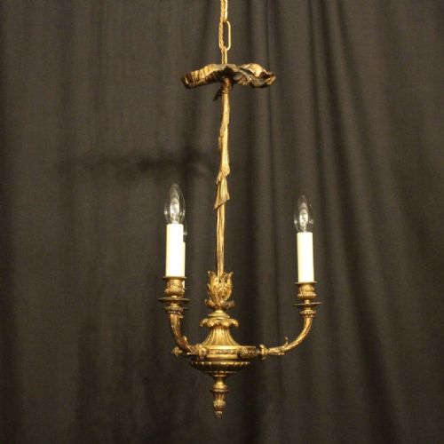 French Bronze Triple Light Antique Chandelier