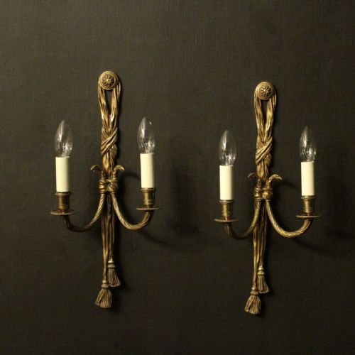 French Pair of Gilded Rope Antique Wall Lights