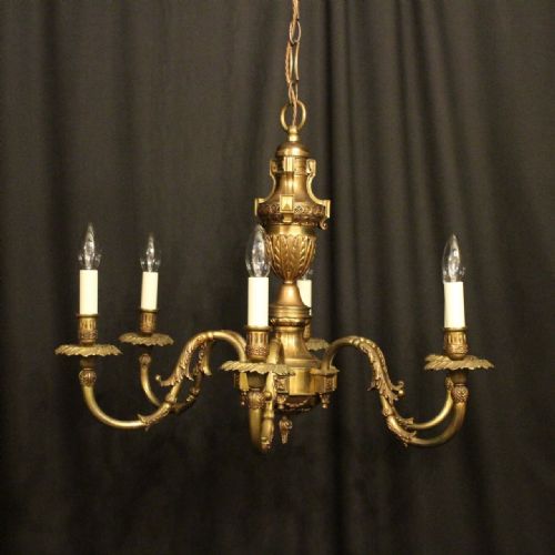 French Gilded Brass 6 Light Chandelier