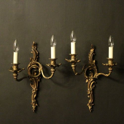 French Pair of Gilded Antique Twin Arm Wall Sconces