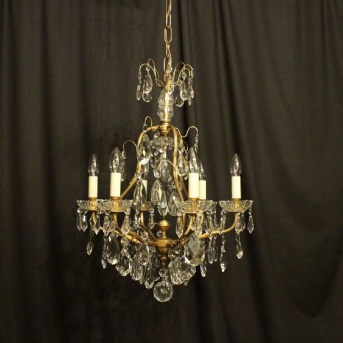 French Gilded & Crystal 7 Light Birdcage Antique Chandelier